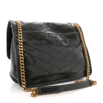 Saint Laurent Crinkled Calfskin Matelasse Monogram Medium Niki Chain Satchel Black Ocra 3 of 11