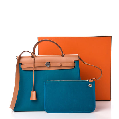 Hermes Vache Hunter Toile Herbag Zip 31 PM Bleu Natural 10 of 10