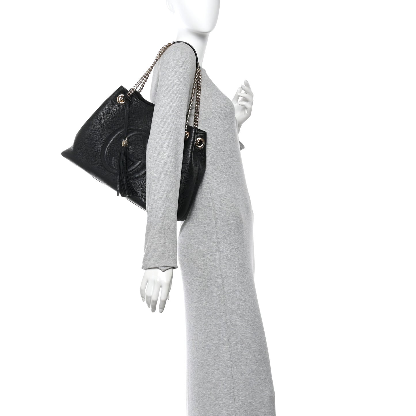 Pebbled Calfskin Medium Soho Chain Shoulder Bag Black