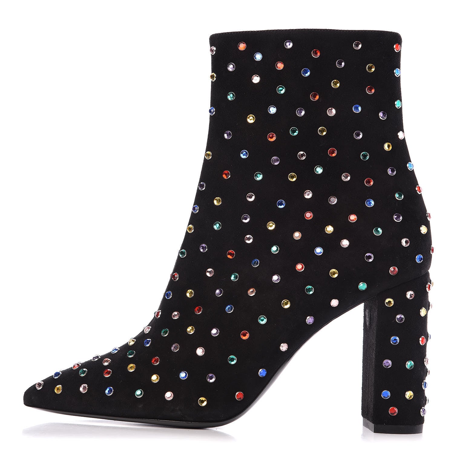 Saint Laurent Suede Crystal Betty 95 Ankle Boots 38 Black Multicolor 1 of 8
