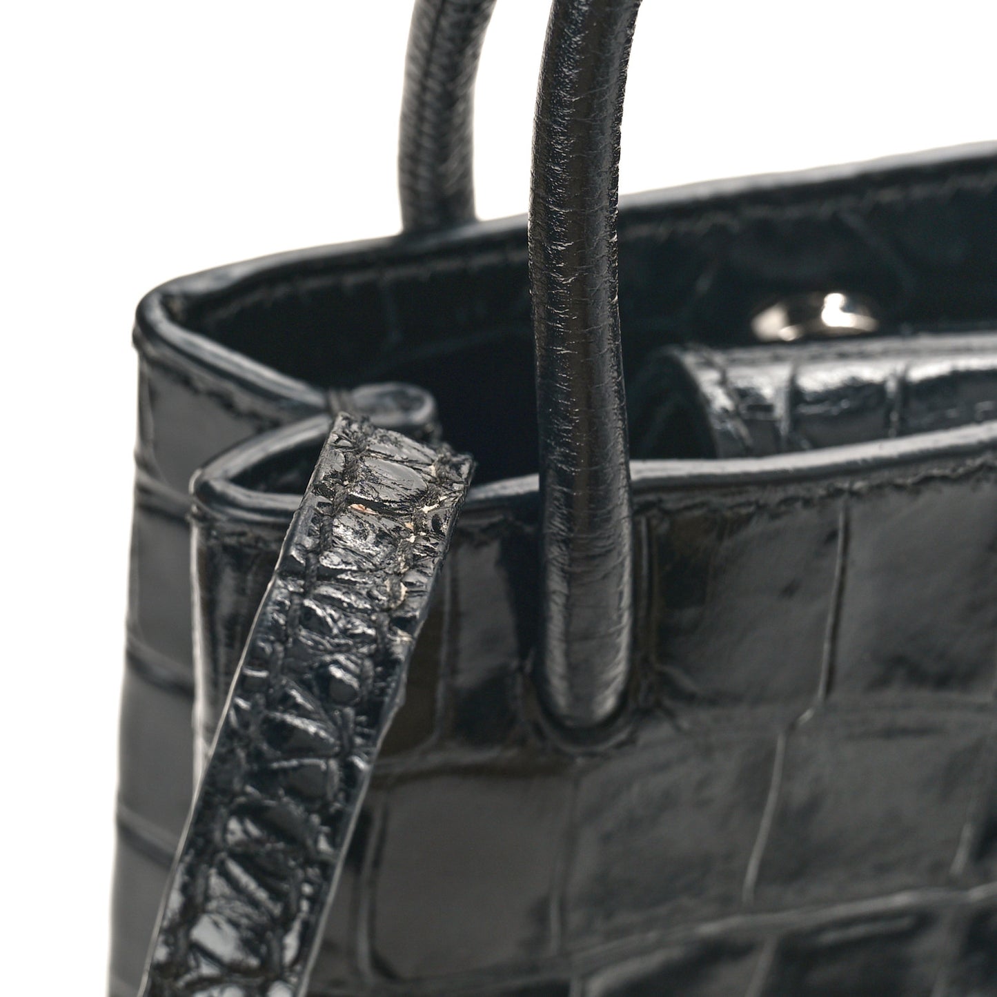 Calfskin Crocodile Embossed Logo Shopping Phone Holder Bag Black