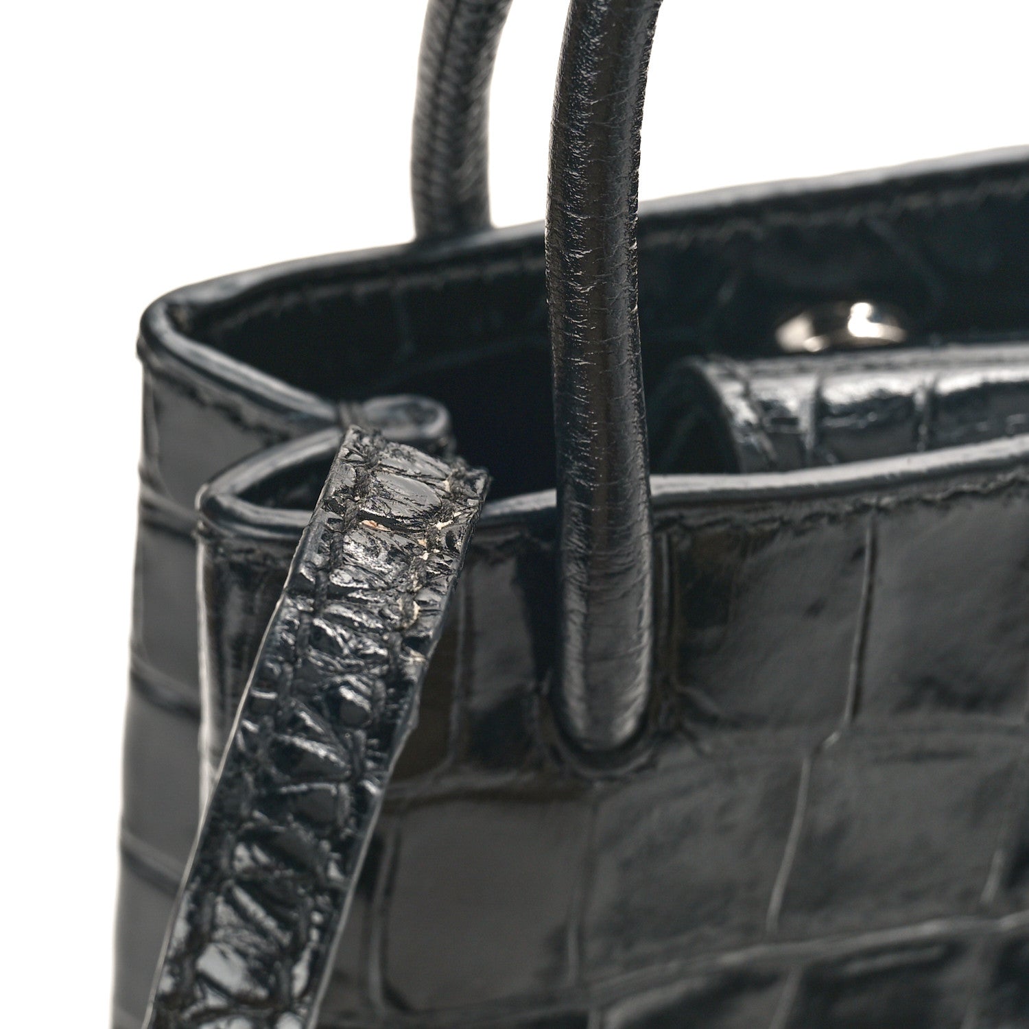 Balenciaga Calfskin Crocodile Embossed Logo Shopping Phone Holder Bag Black 9 of 11