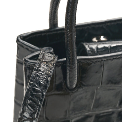 Balenciaga Calfskin Crocodile Embossed Logo Shopping Phone Holder Bag Black 9 of 11