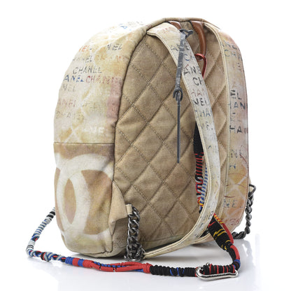 Chanel Graffiti Printed Canvas Medium Backpack Beige 2 of 9