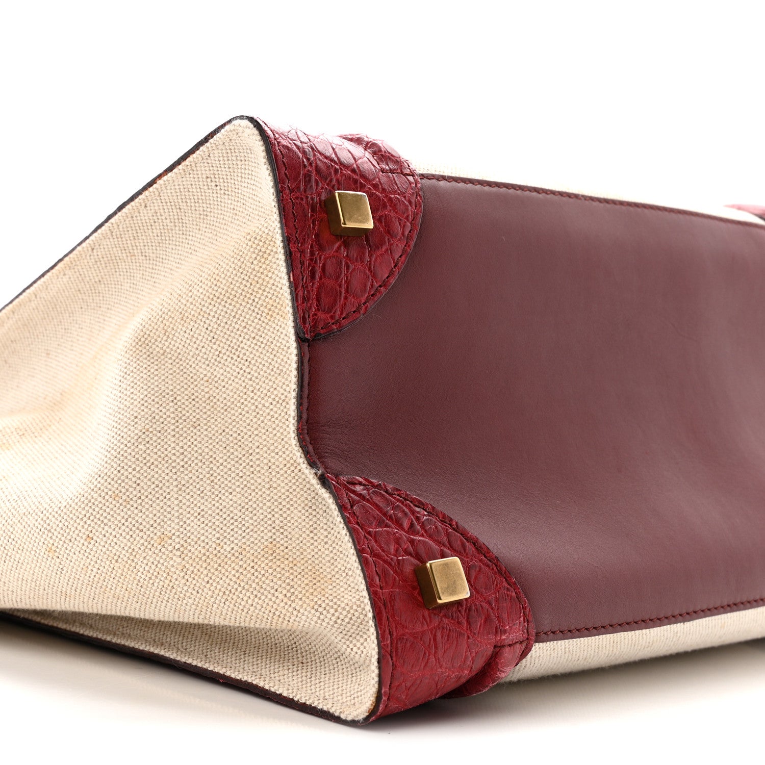 Celine Canvas Crocodile Embossed Bi-Color Mini Luggage Beige Red