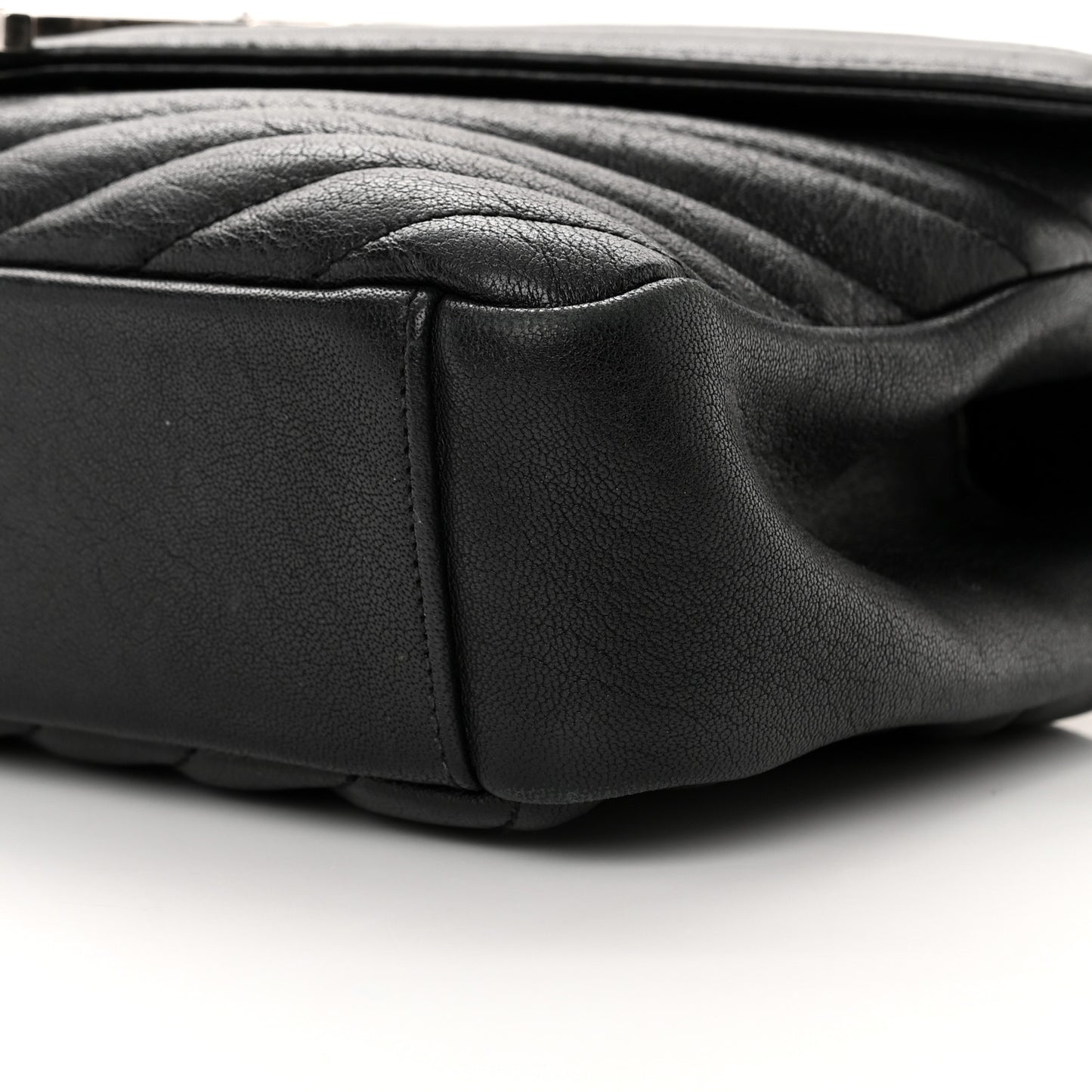 Sheepskin Matelasse Chevron Monogram Medium College Bag Black