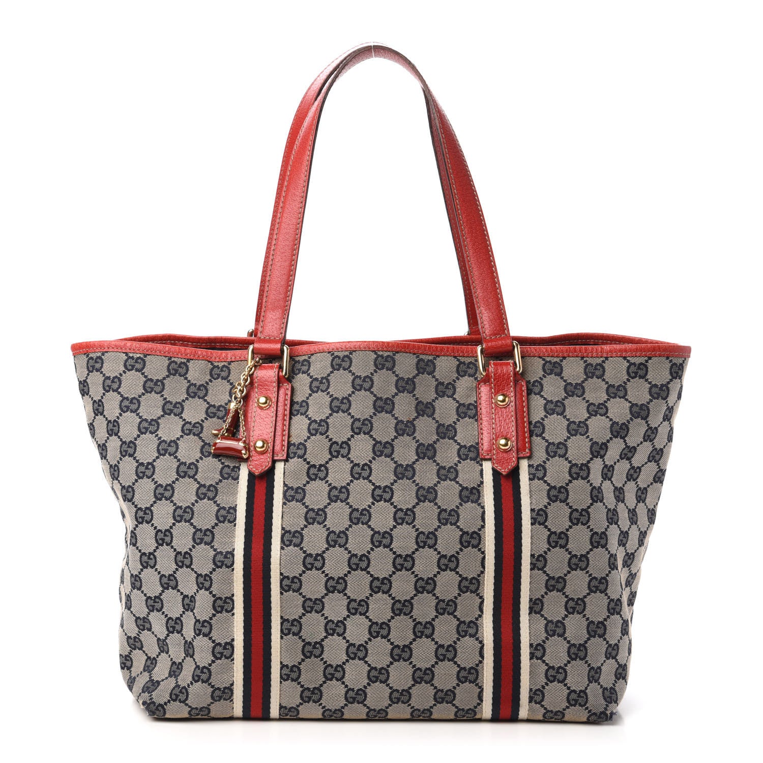 Gucci Monogram Large Jolicoeur Tote Navy Red 1 of 10