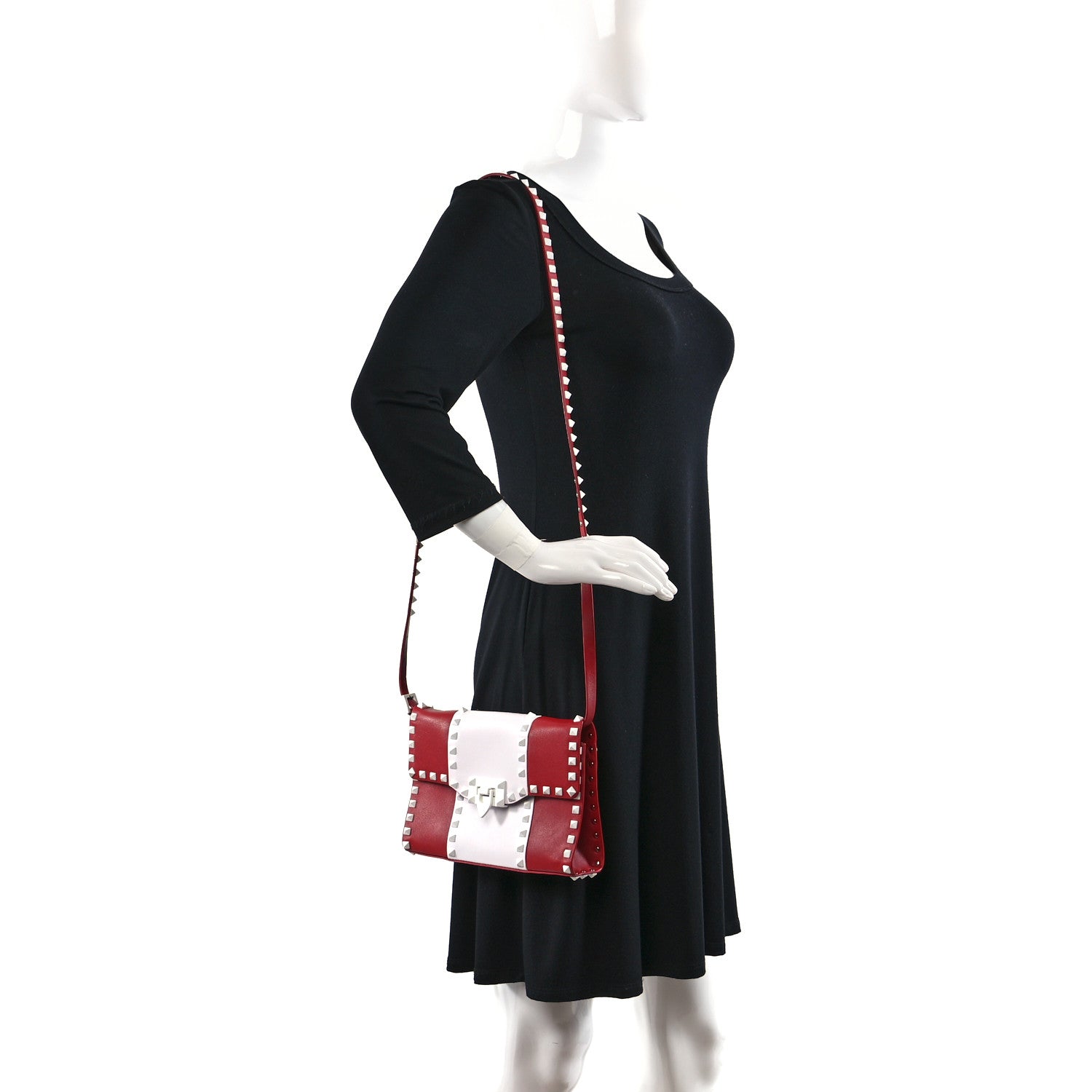 Valentino Garavani Vitello Colorblock Medium Free Rockstud Flip Lock Crossbody Bag Rosso Valentino Optic White 2 of 9