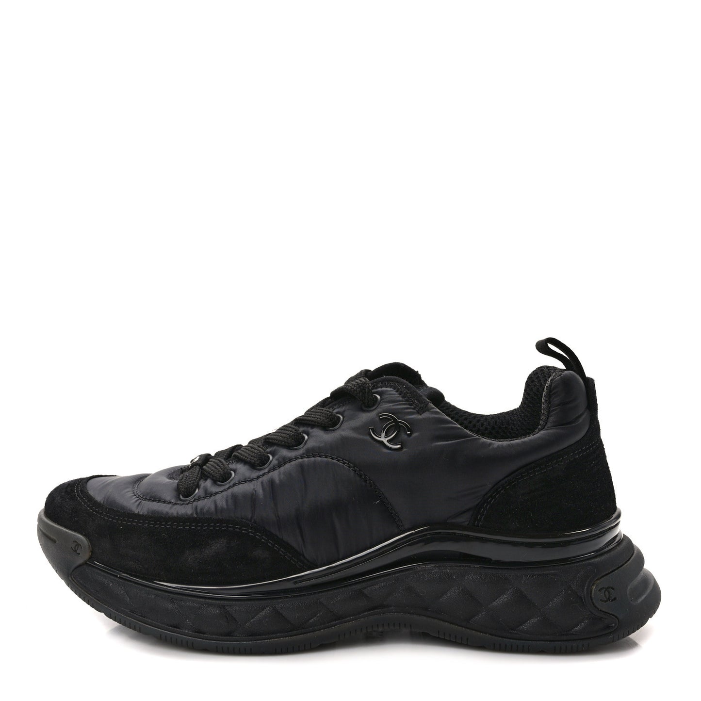 Nylon Suede Calfskin CC Sneakers 39.5 Black