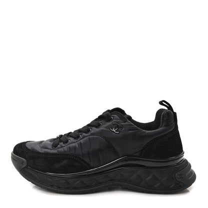 Chanel Nylon Suede Calfskin CC Sneakers 39.5 Black 1 of 9