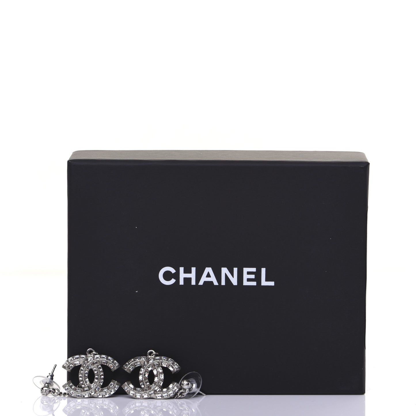 Baguette Crystal CC Drop Earrings Silver