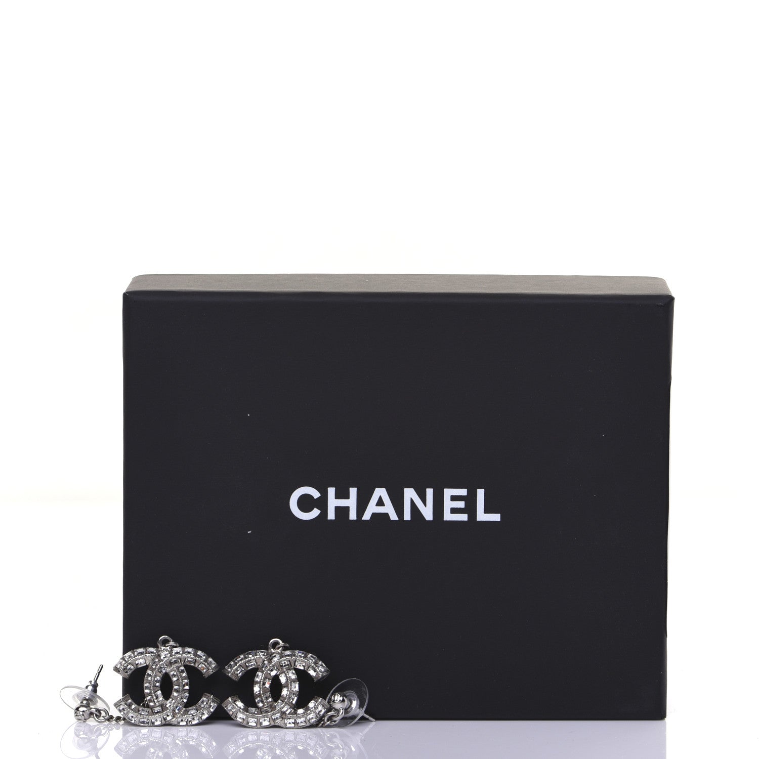 Chanel Baguette Crystal CC Drop Earrings Silver 7 of 7
