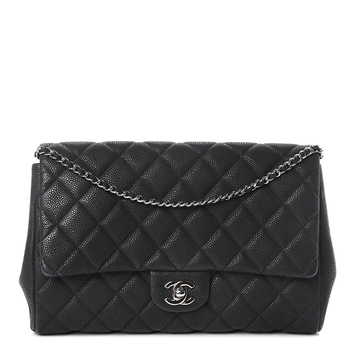 Caviar Quilted Clutch With Chain Flap Black