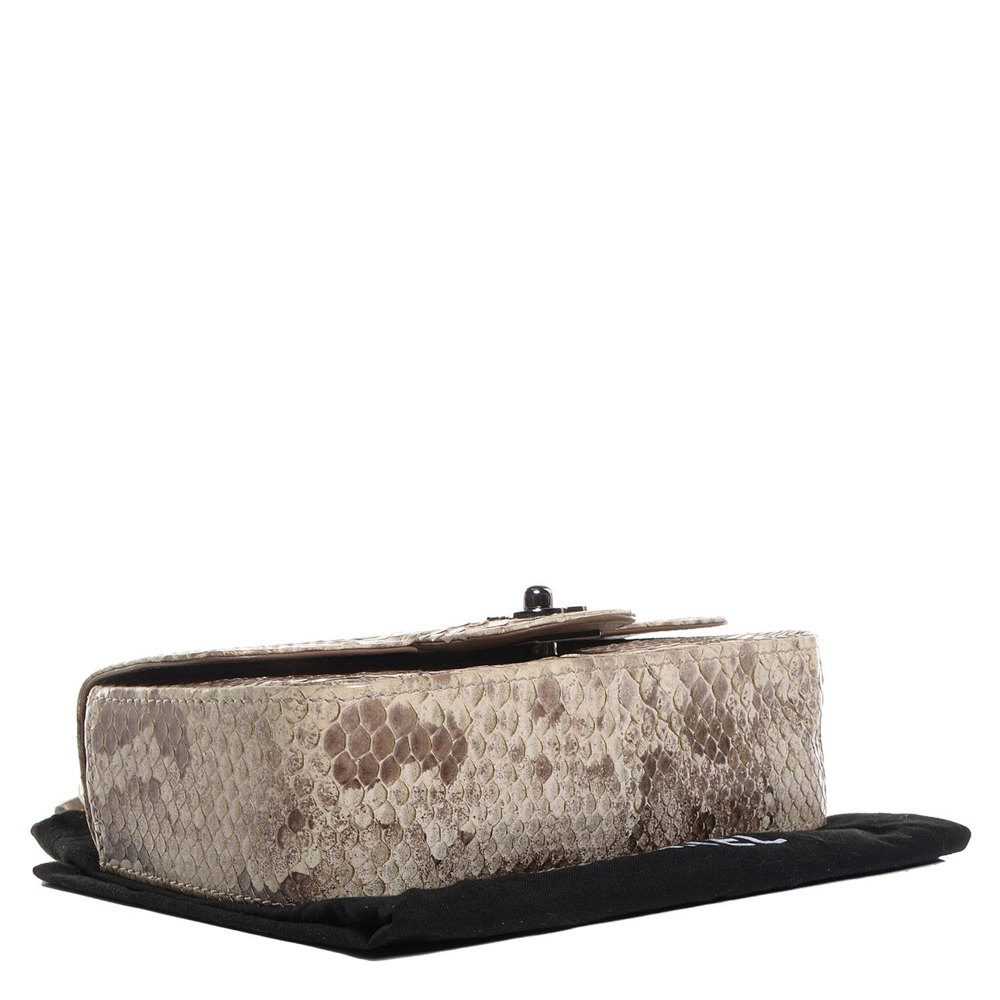 Python Stone Embellished Mini Flap Beige