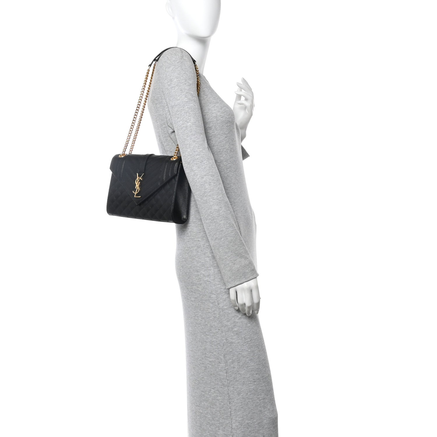 Saint Laurent Grain De Poudre Textured Mixed Matelasse Triquilt Medium Monogram Satchel Black 2 of 11