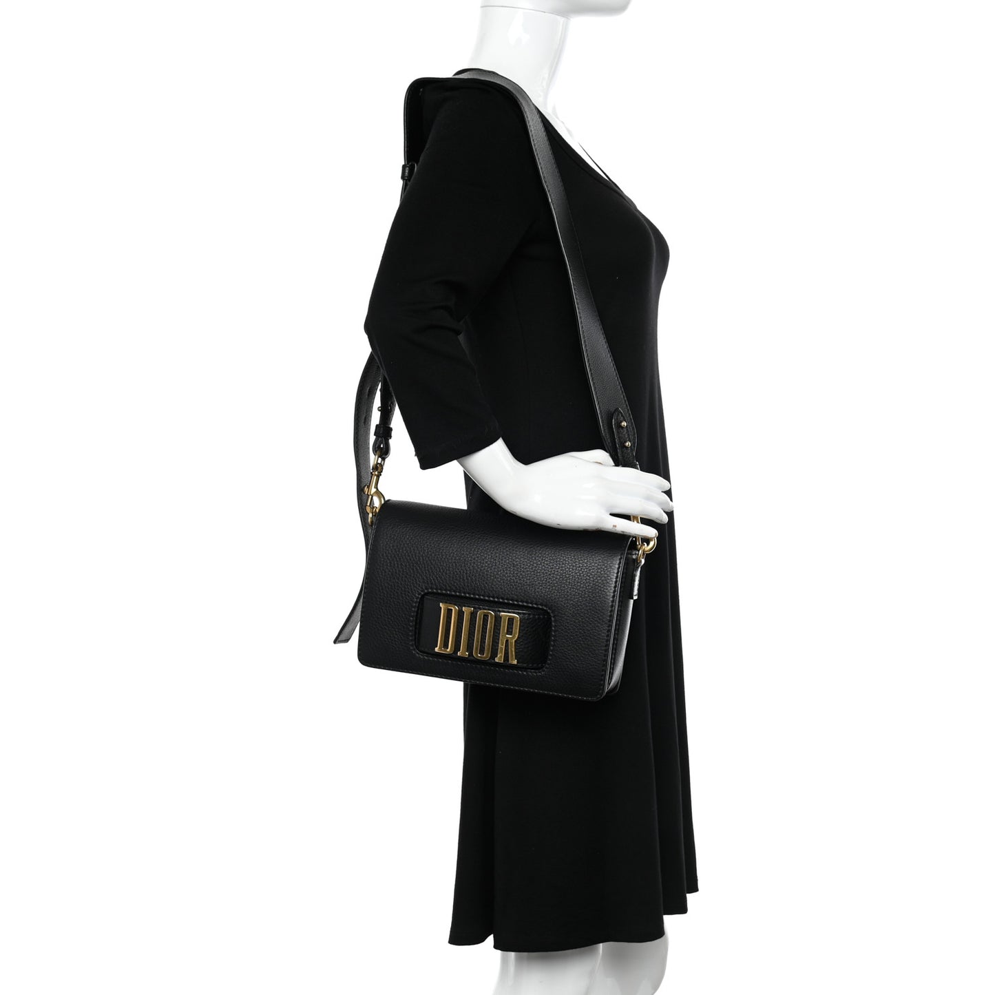 Grained Calfskin Dio(r)evolution Flap Bag Black