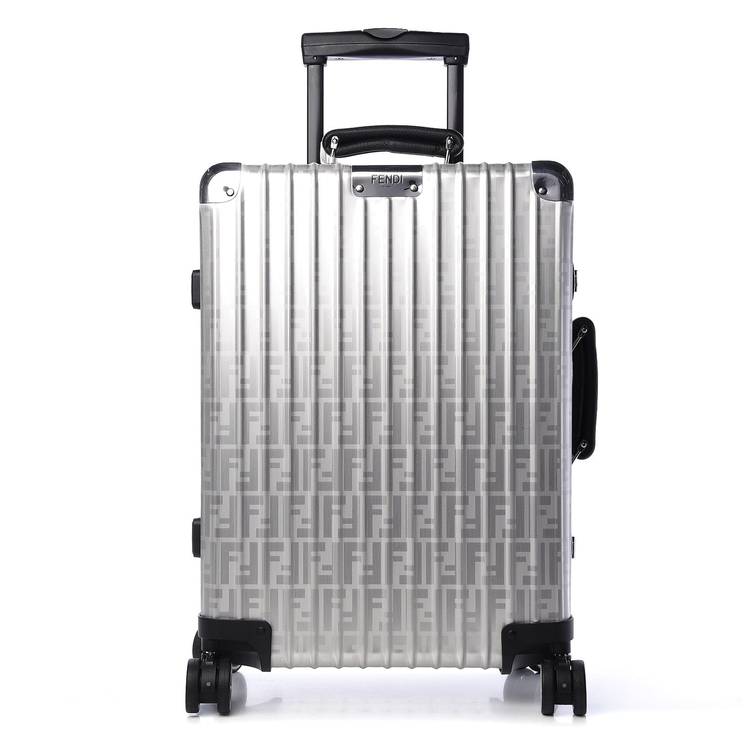X RIMOWA Aluminum FF Print Roll Away Carry On Luggage Silver