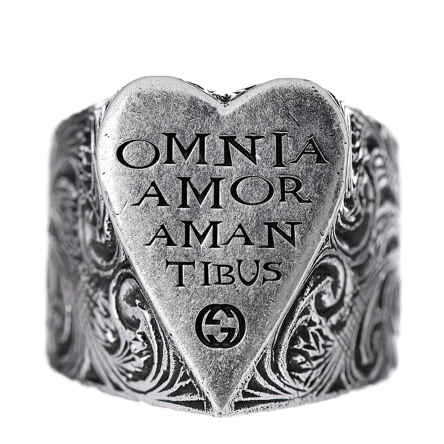 Gucci Sterling Silver Engraved Heart Ring 60 9.25 1 of 5