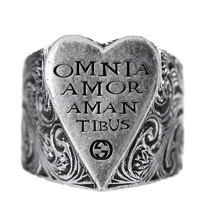 Gucci Sterling Silver Engraved Heart Ring 60 9.25 1 of 5