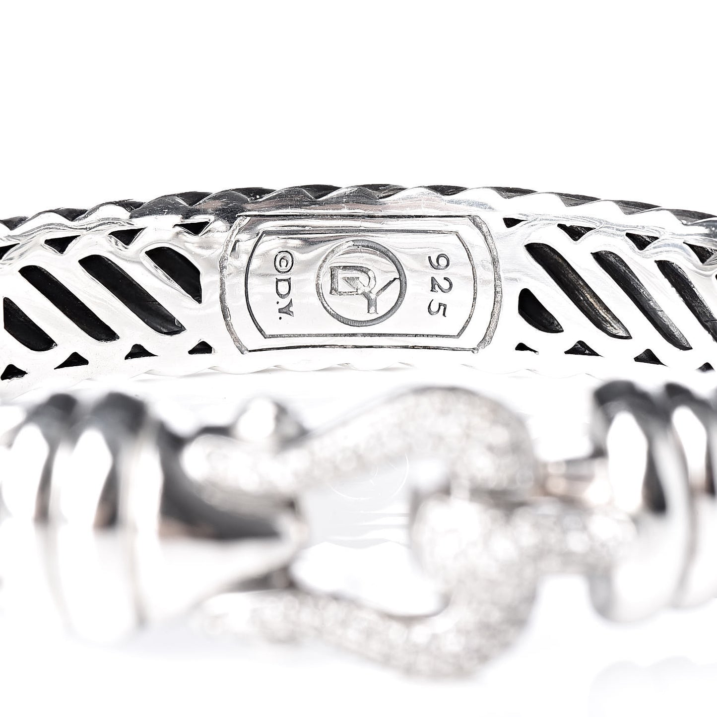 Sterling Silver Diamond 10mm Cable Buckle Bracelet