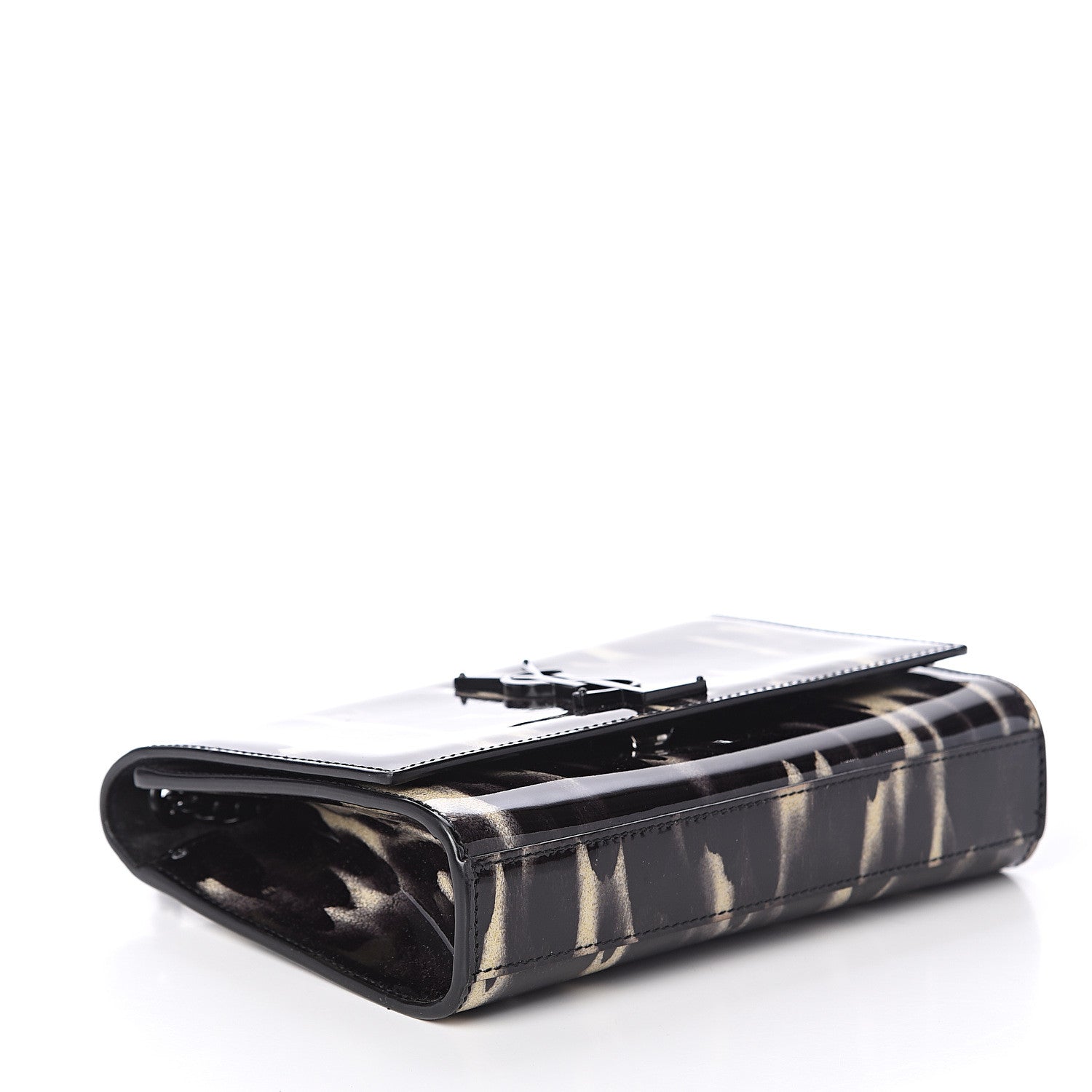 Saint Laurent Patent Small Monogram Kate Satchel Black Ivory Gold 3 of 8