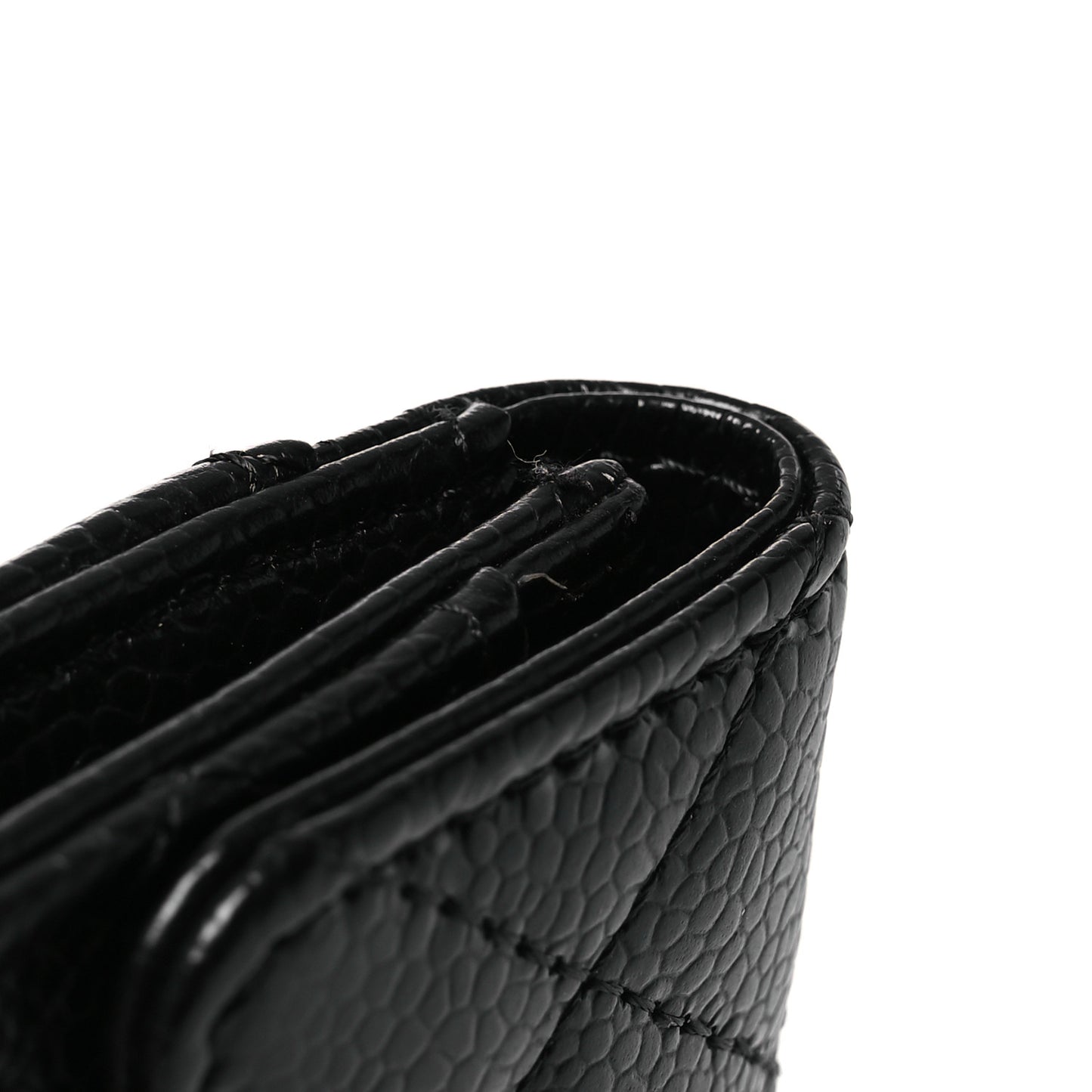 Caviar Quilted Flap Card Holder Wallet Black