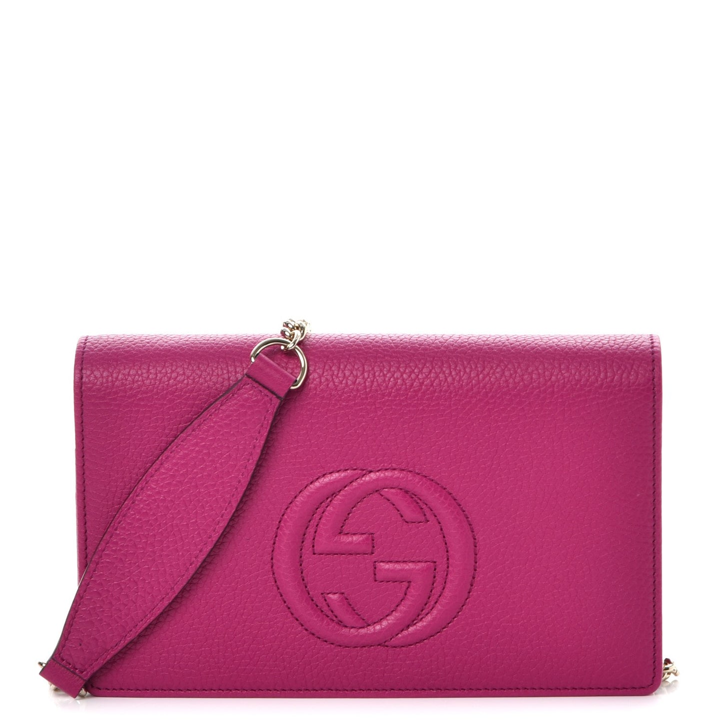 Pebbled Calfskin Soho Wallet on Chain Bright Bougainvillea