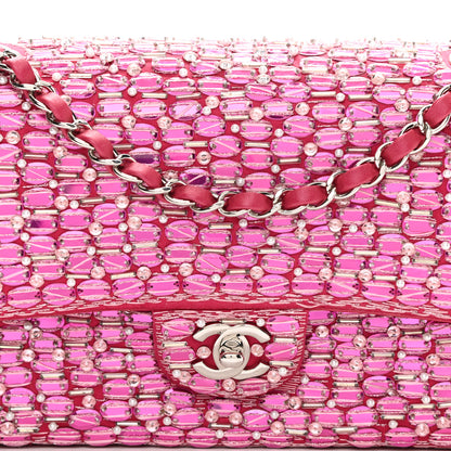 Chanel Satin Pearl Beaded Medium Flap Pink 10 of 11
