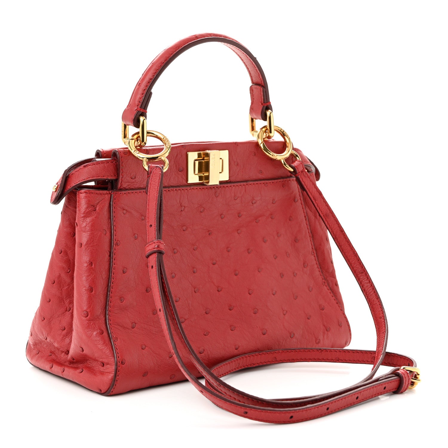 Fendi Ostrich Shiny Nappa Mini Peekaboo Iconic Satchel Fragola
