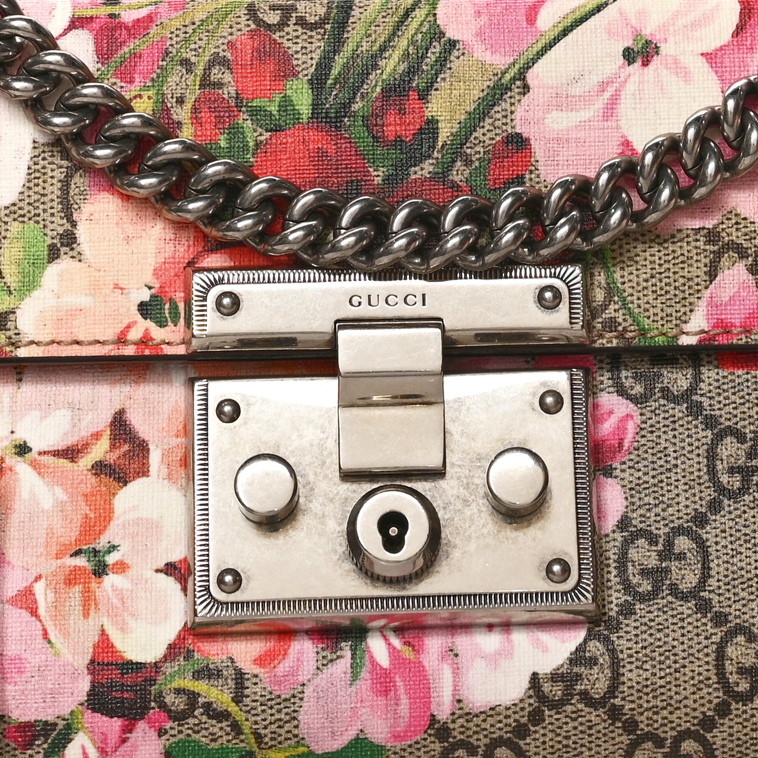 Gucci GG Supreme Monogram Blooms Small Padlock Shoulder Bag Beige Multicolor Dry Rose 8 of 10