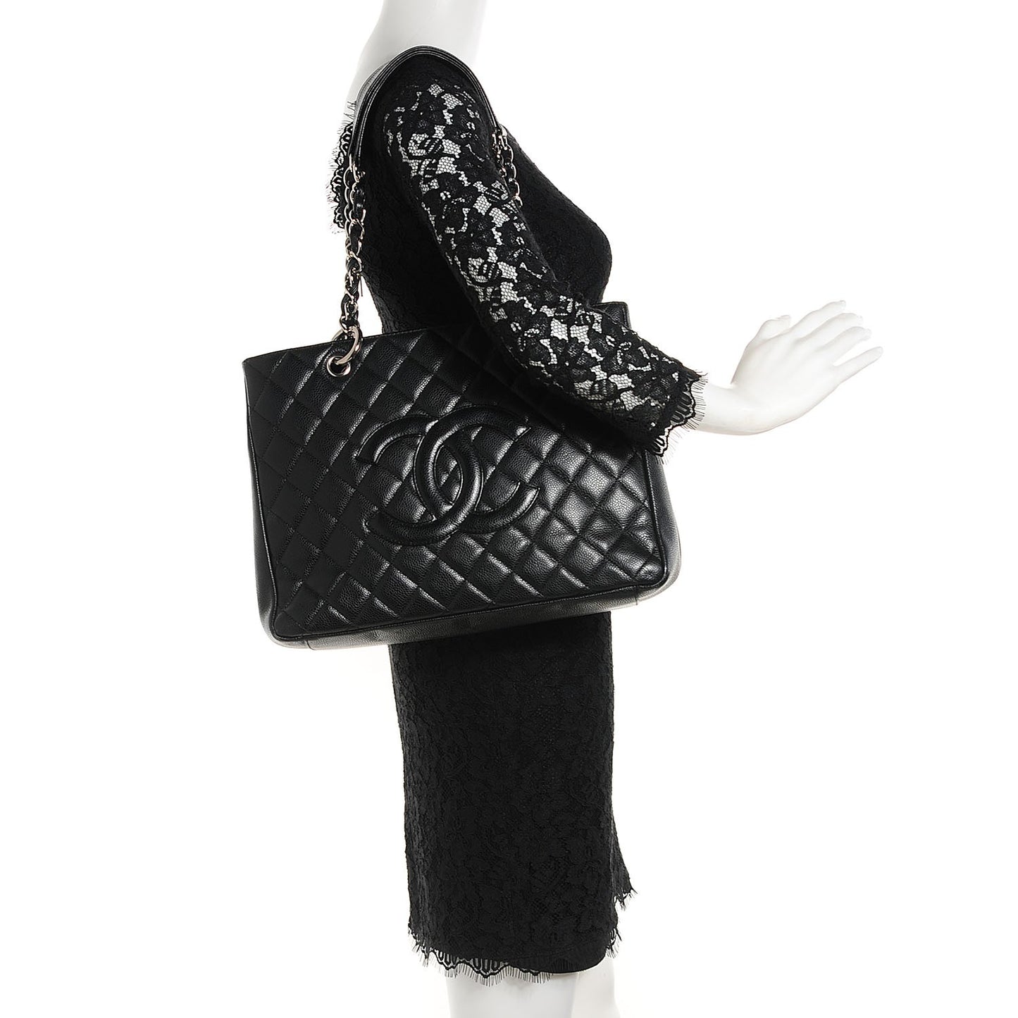 Caviar Quilted Grand Shopping Tote GST Black