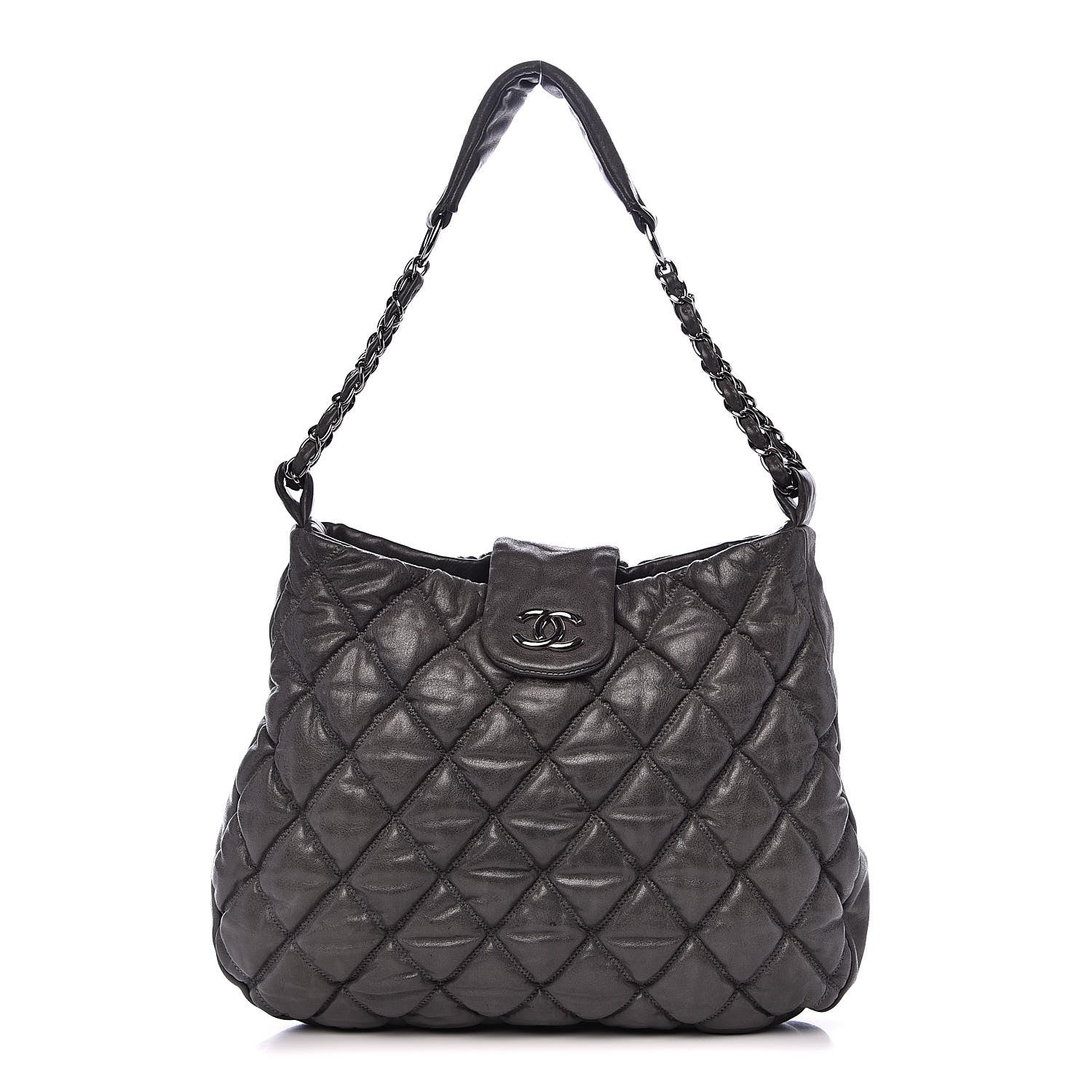 Chanel Calfskin Bubble Quilt Hobo Grey 1 of 14