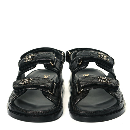 Chanel Grained Calfskin Velcro Dad Sandals 36.5 Black 3 of 9