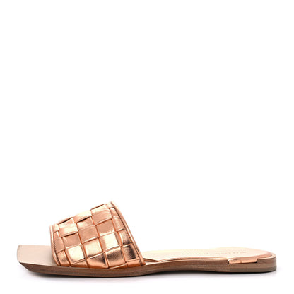 Bottega Veneta Laminated Nappa Intrecciato Squared Toe Flat Sandals 36 Gold Peach 1 of 9