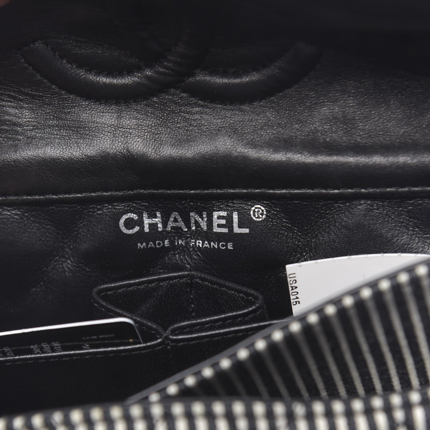 Chanel Canvas Sequin Stripe Medium Double Flap Black White 6 of 11