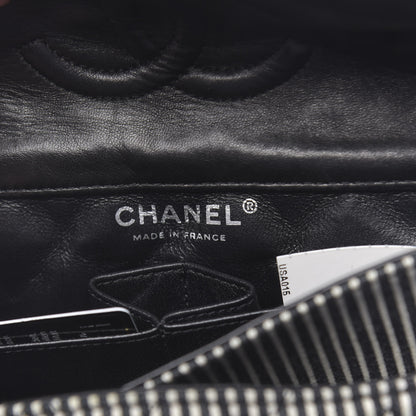 Chanel Canvas Sequin Stripe Medium Double Flap Black White 6 of 11