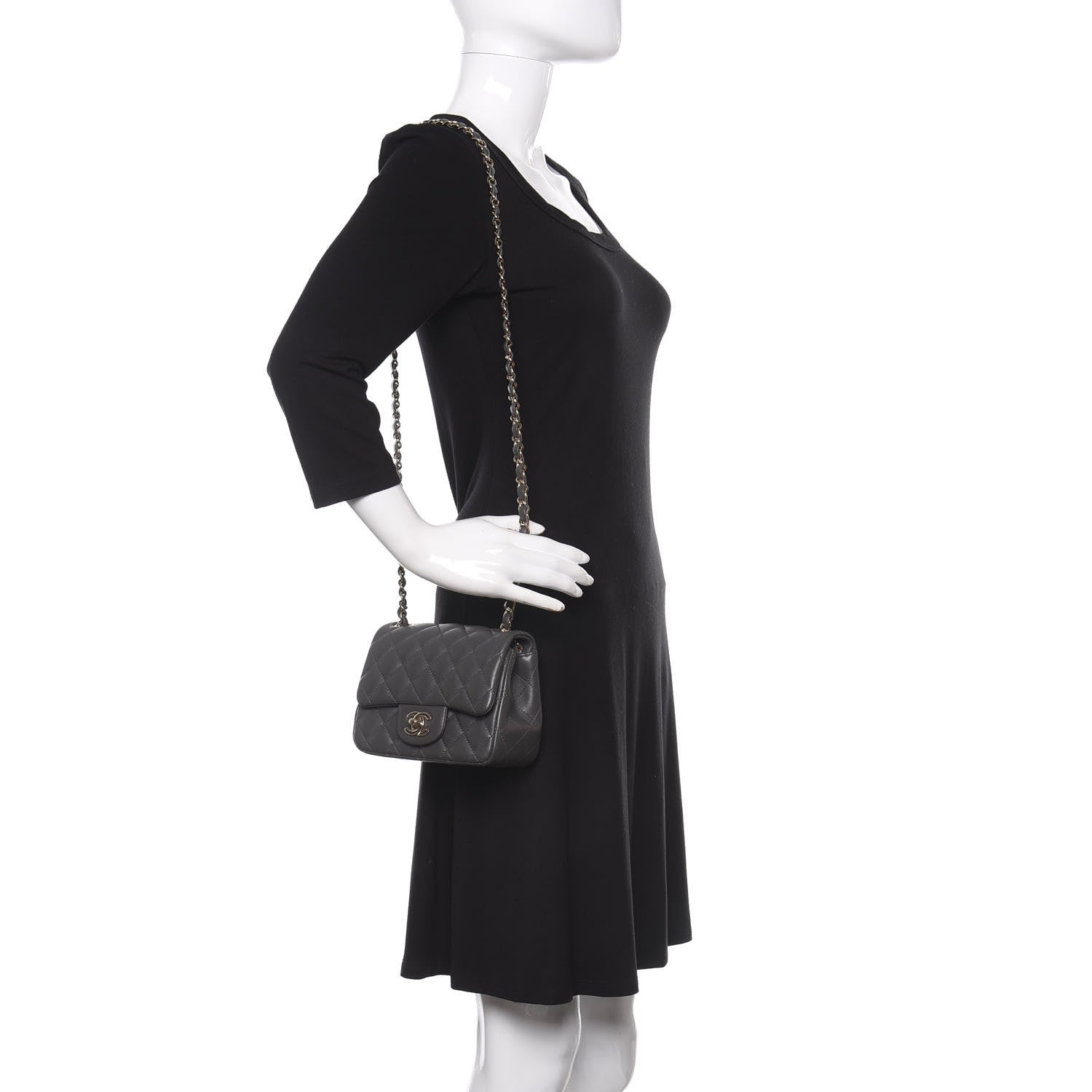 Chanel Lambskin Quilted Mini Square Flap Dark Grey 2 of 10