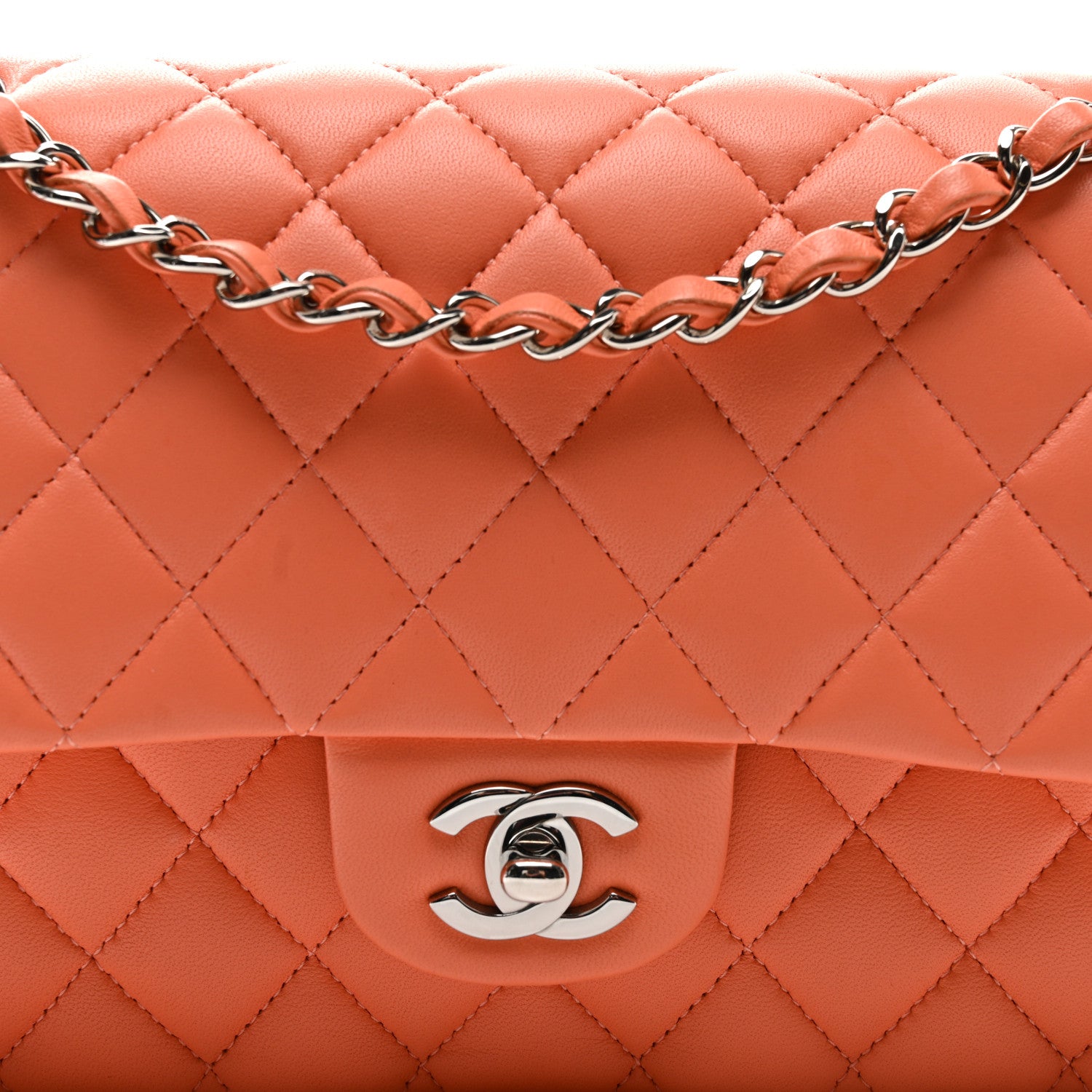 Chanel Lambskin Quilted Medium Double Flap Orange 7 of 9
