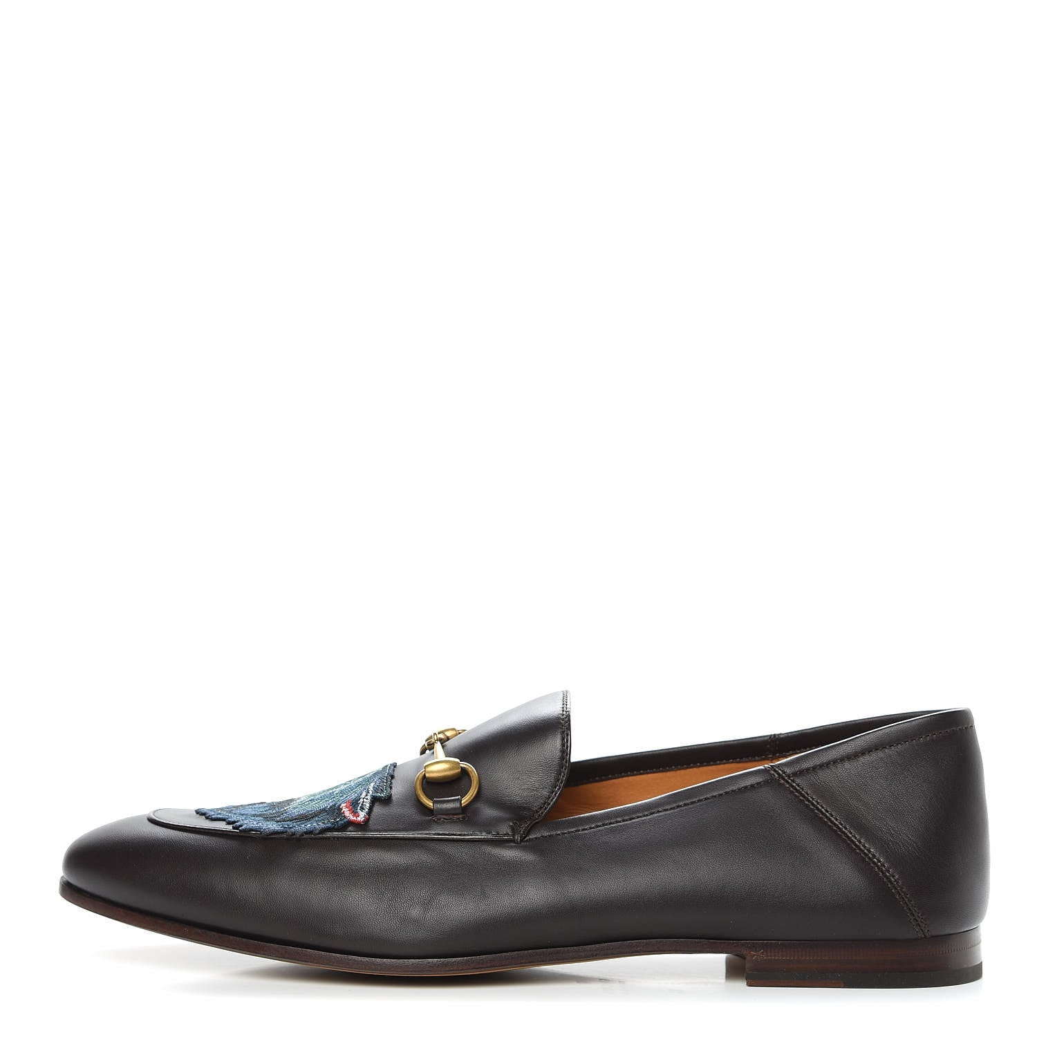 Gucci Lambskin Wolf Embroidered Mens Brixton Horsebit Loafers 14 Cocoa 1 of 10
