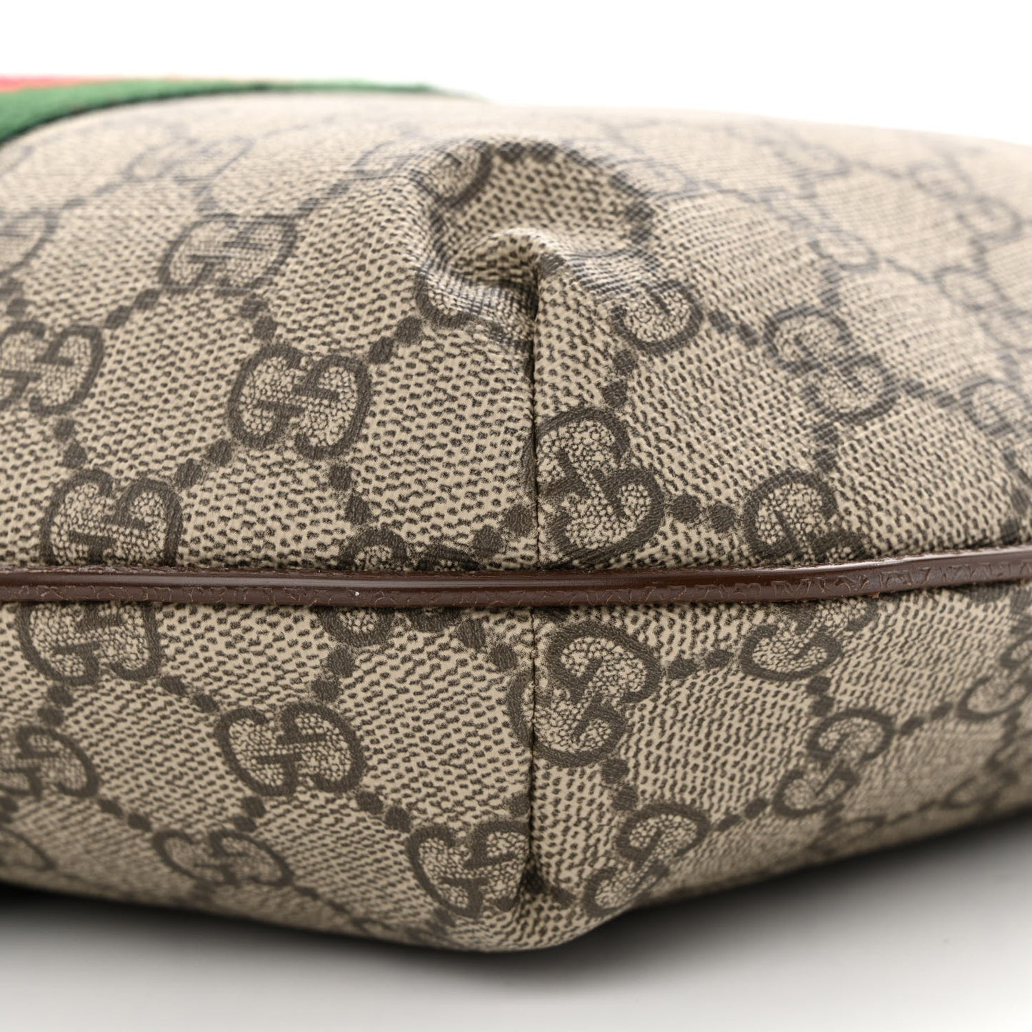 GG Supreme Monogram Textured Dollar Calfskin Web Small Ophidia Half Moon Hobo Beige Ebony New Acero