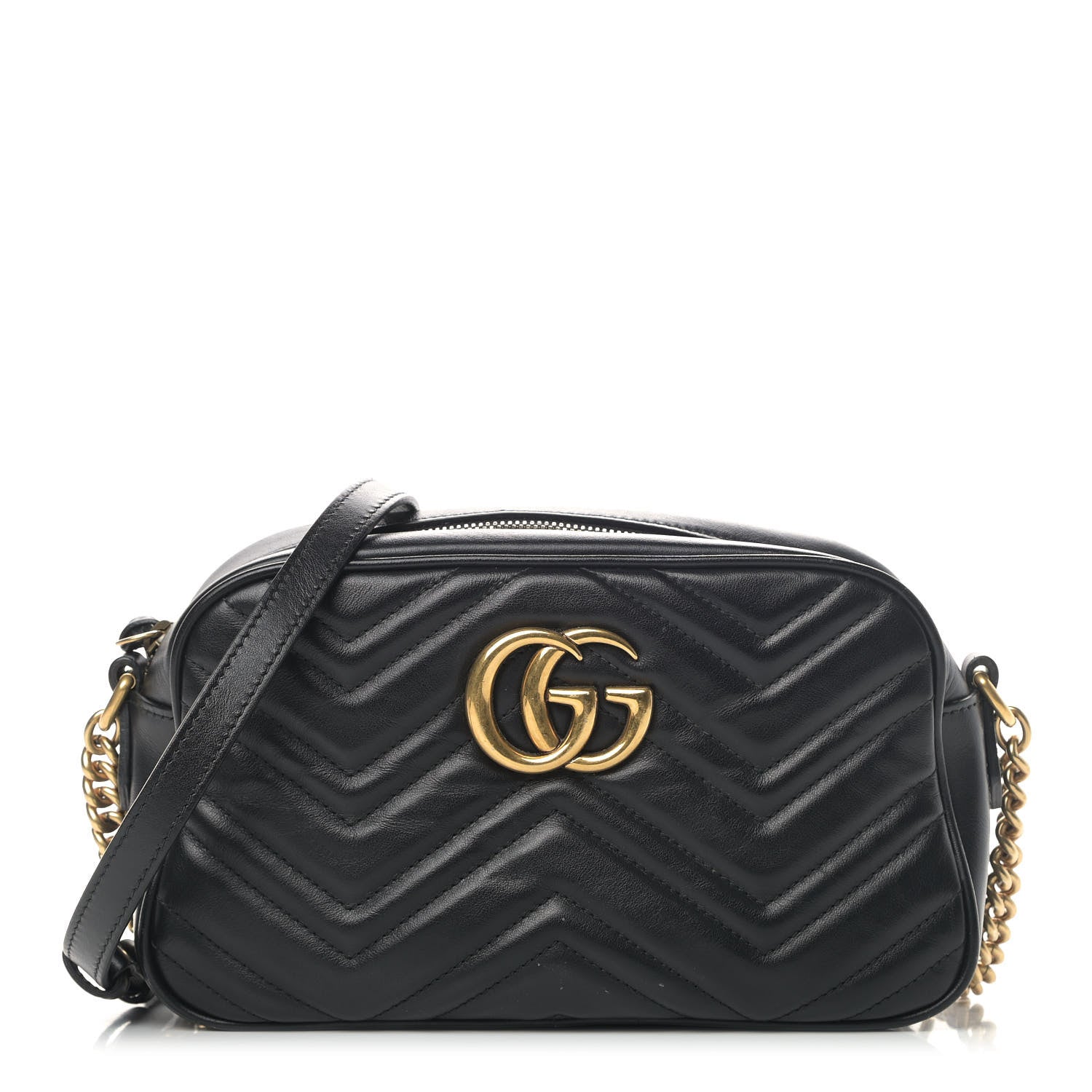 Gucci Calfskin Matelasse Small GG Marmont Chain Shoulder Bag Black 1 of 8