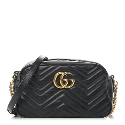 Gucci Calfskin Matelasse Small GG Marmont Chain Shoulder Bag Black 1 of 8