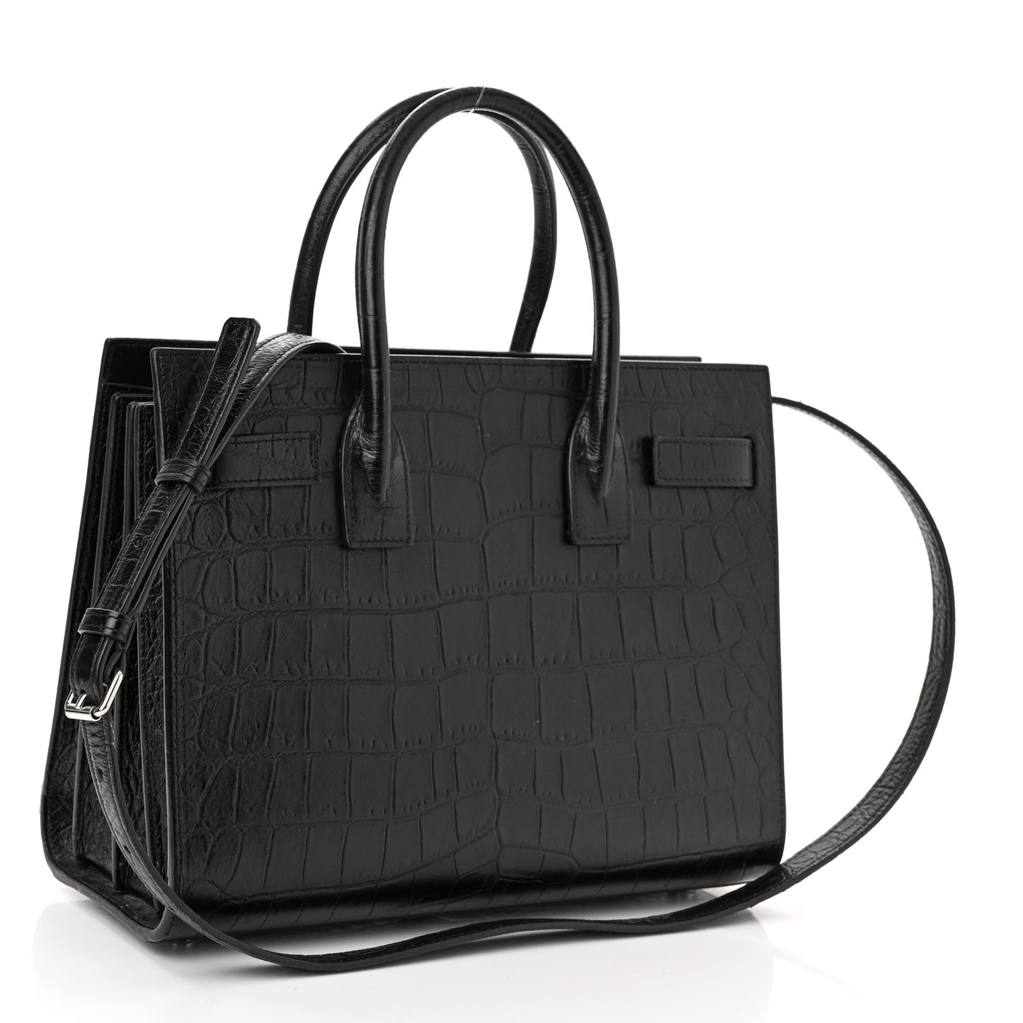Calfskin Crocodile Embossed Nano Sac De Jour Black
