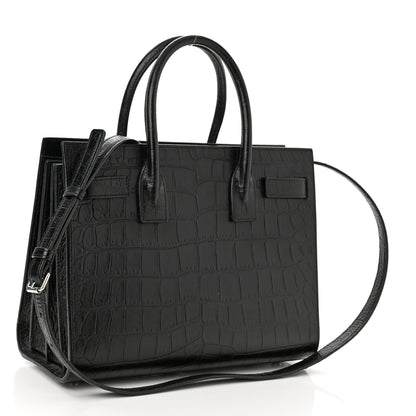 Saint Laurent Calfskin Crocodile Embossed Nano Sac De Jour Black 3 of 13