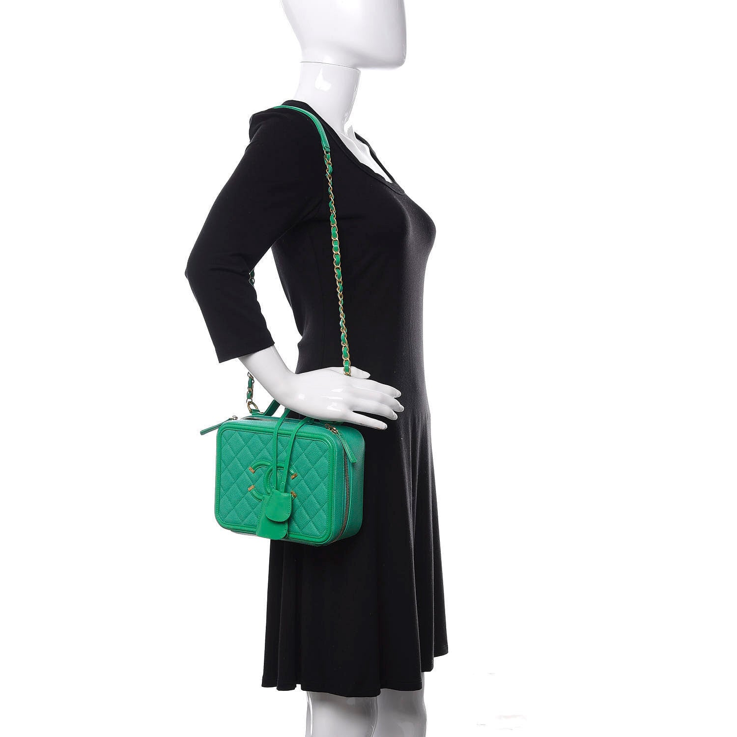 Chanel Caviar Quilted Medium CC Filigree Vanity Case Green 2 of 16