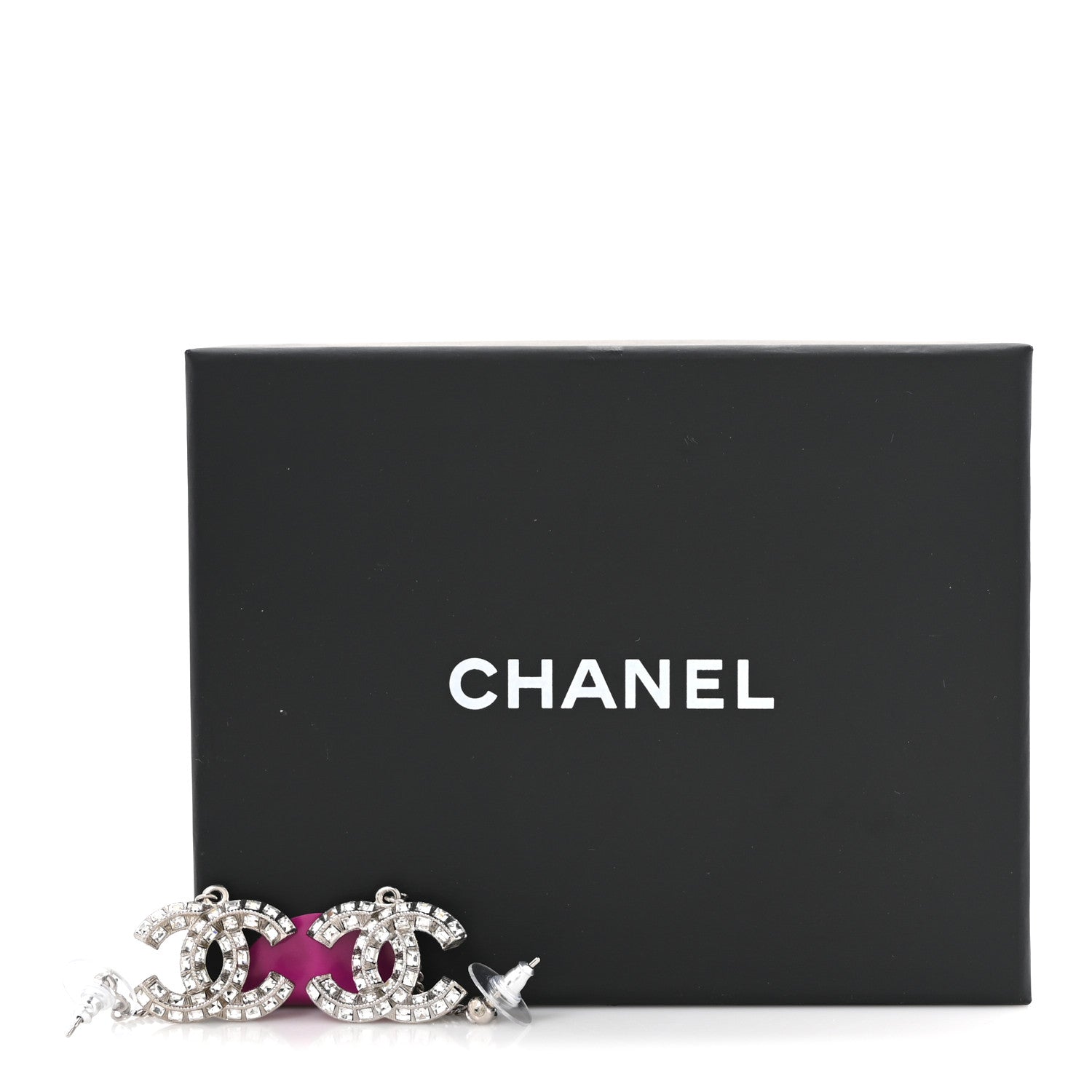 Chanel Baguette Crystal CC Drop Earrings Silver 5 of 5