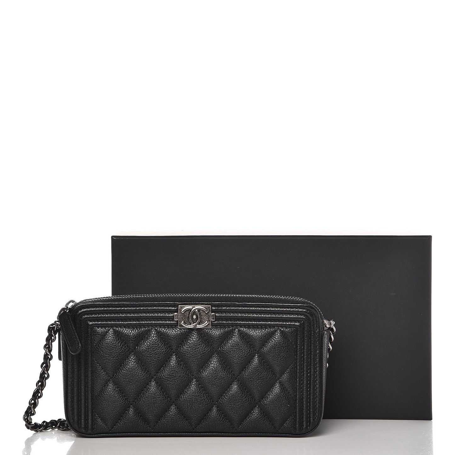 Caviar Quilted Small Boy Clutch With Chain Black