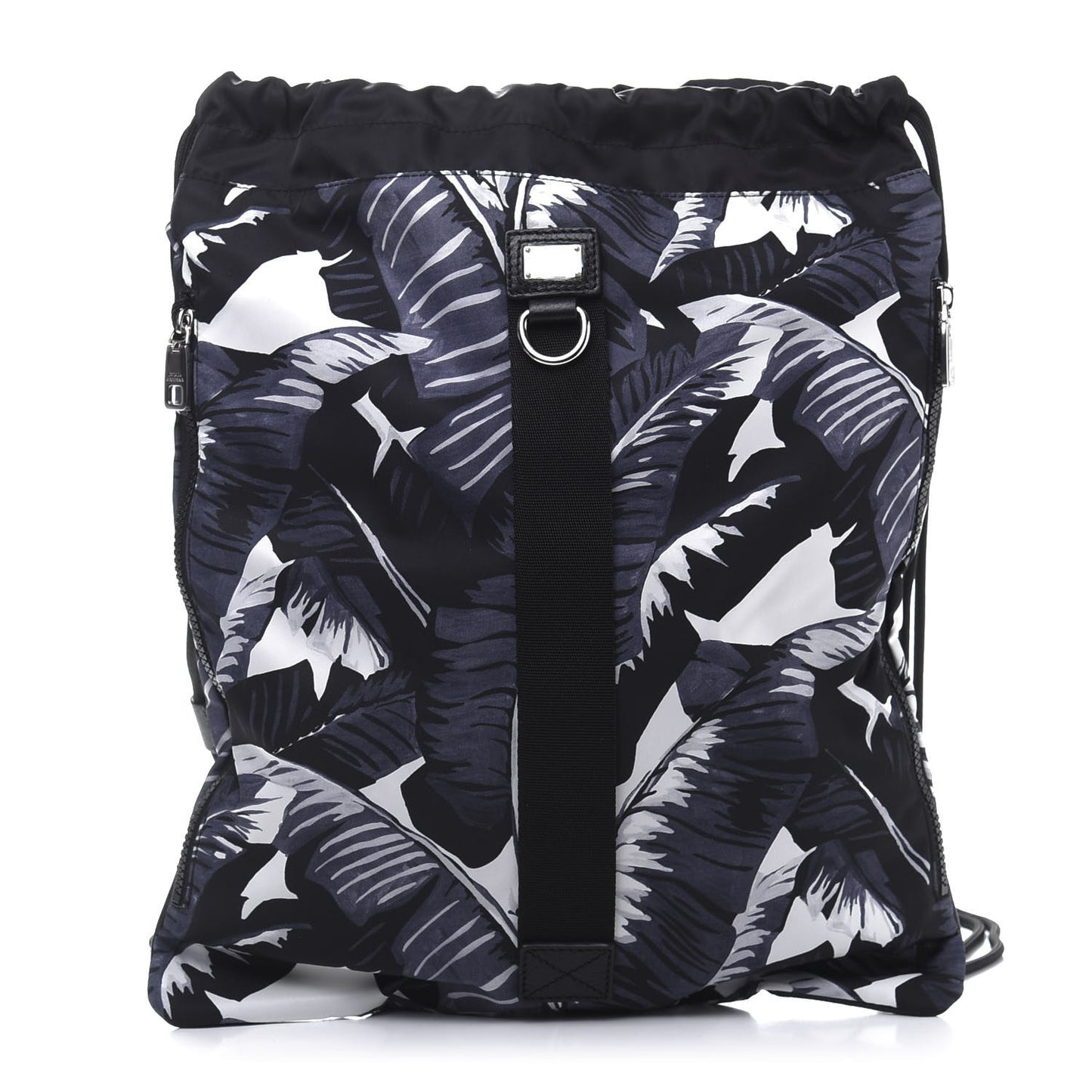 Nylon Printed Drawstring Backpack Black