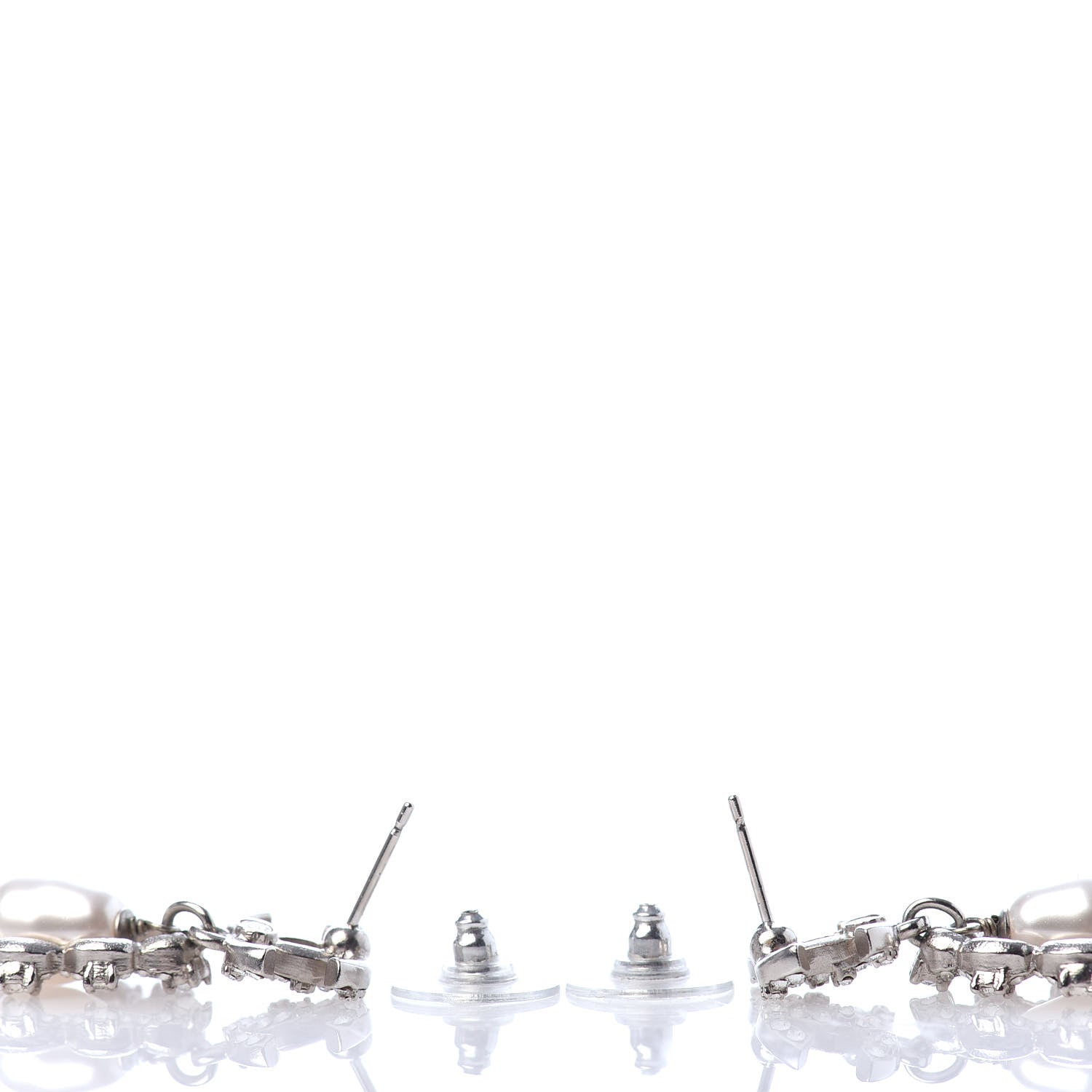 Chanel Crystal Pearl Imperial Bow Earrings Silver 3 of 4