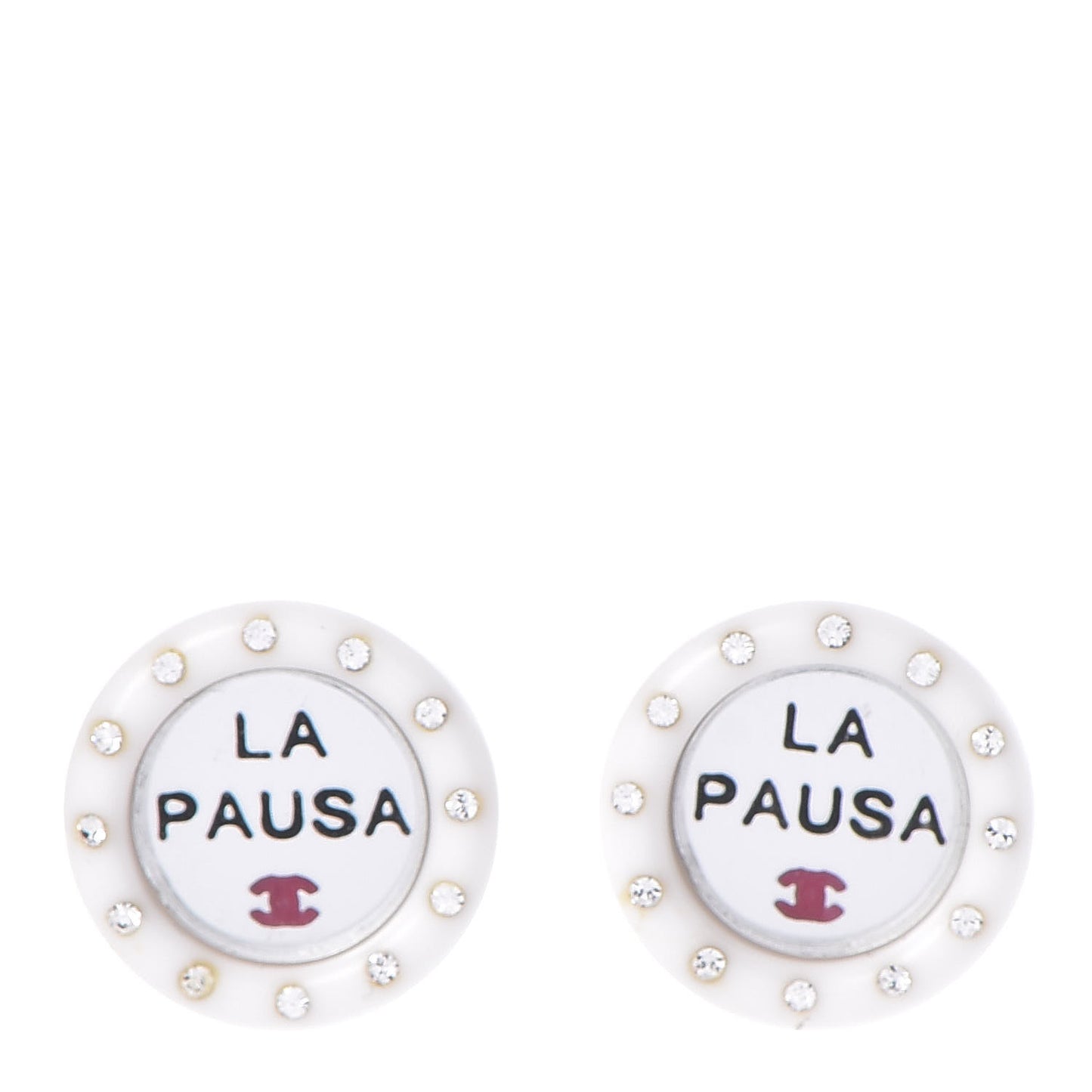 Resin Crystal La Pausa Stud Earrings White